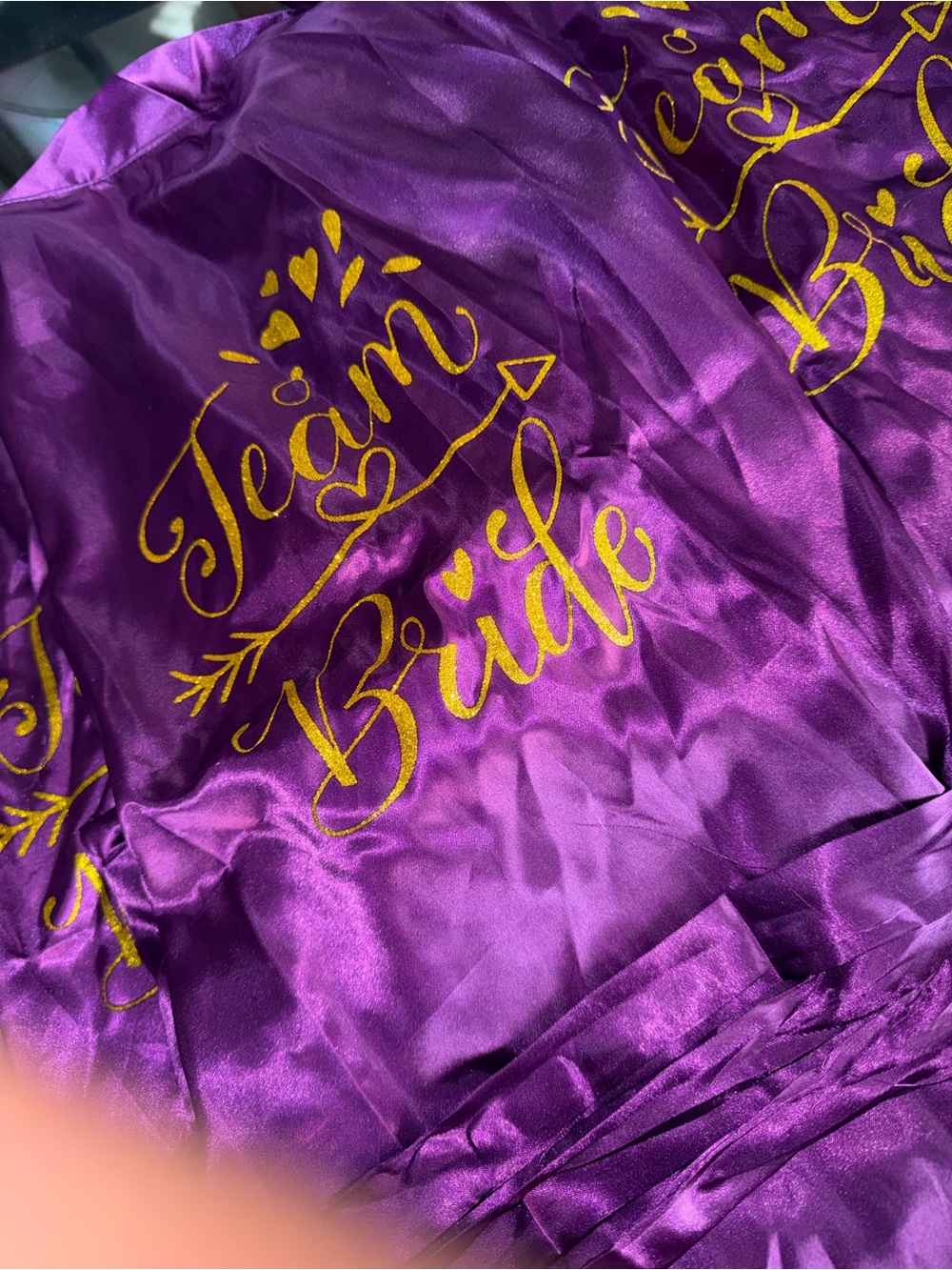 4 Team Bride Satin Robe in Purple with Gold Script